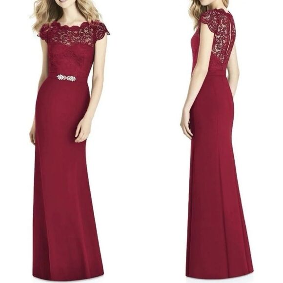 New Jenny Packham Burgundy Lace Top Formal Dress Size 16 - Picture 1 of 10
